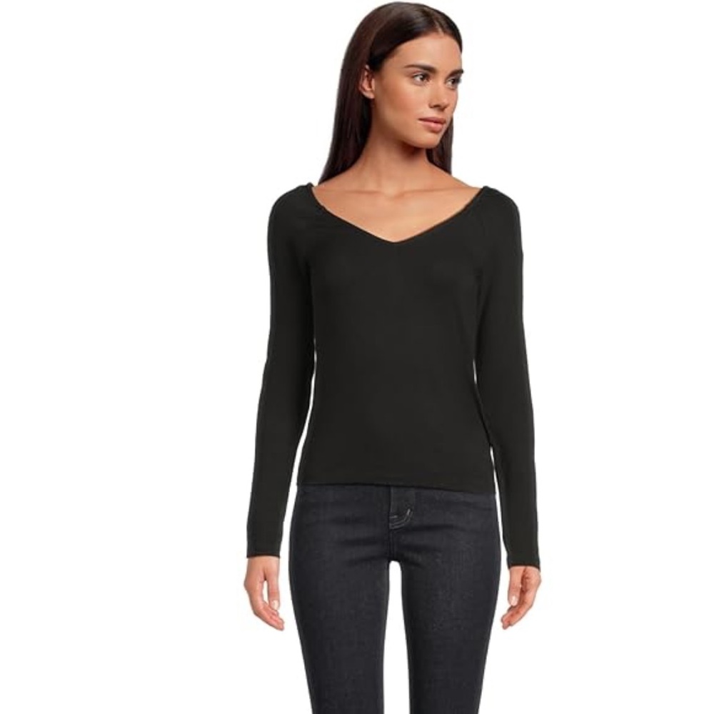 Madewell Black Double V-Neck Top